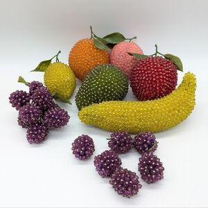 Vintage Mid Century 50s 60s Beaded Push Pin So Decorative Faux Fruit Set